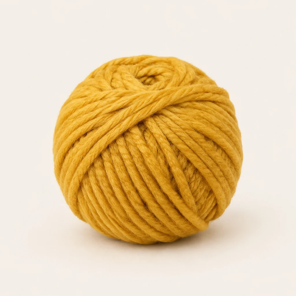 Large ball of mustard yellow chunky acrylic yarn